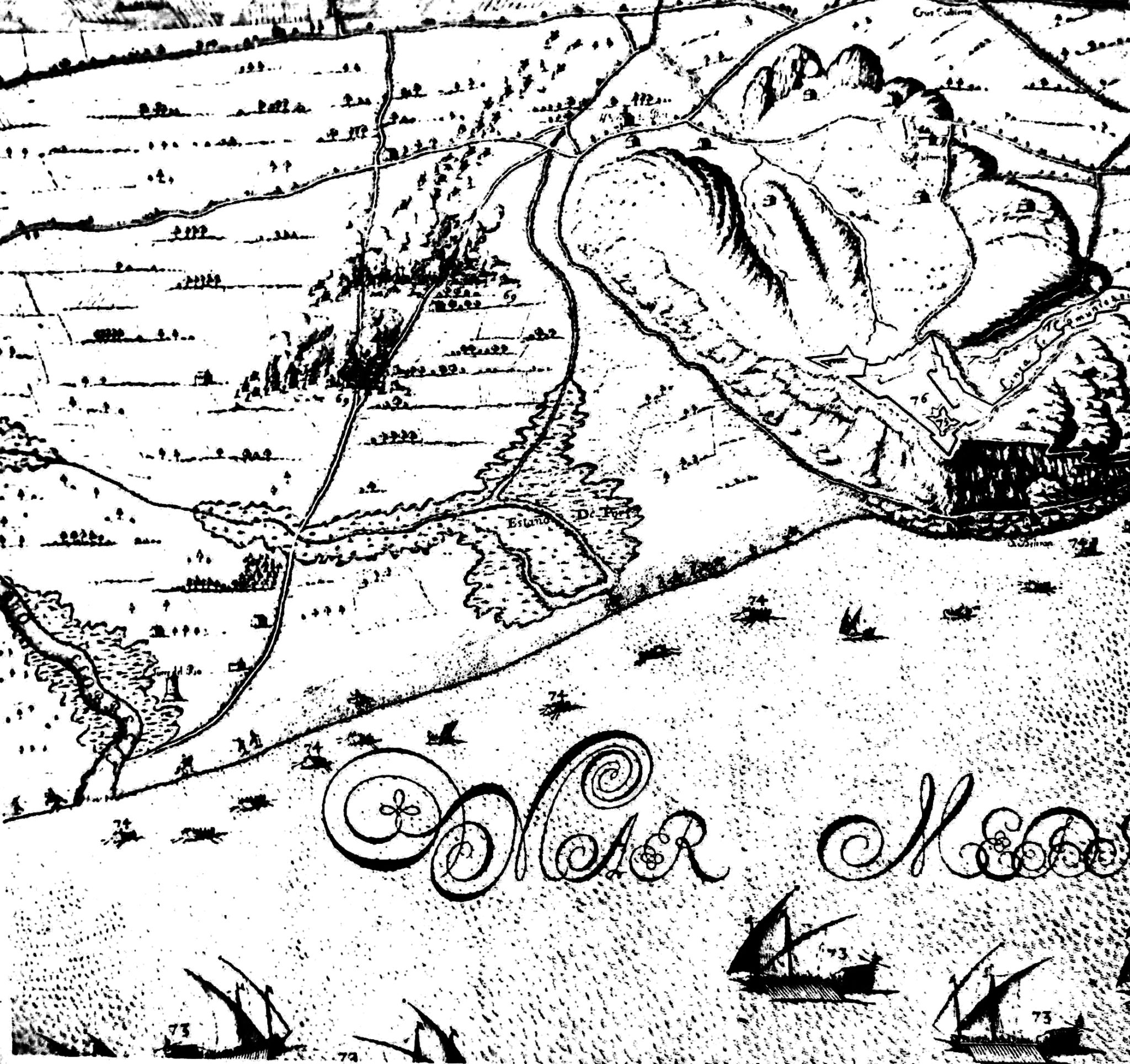 mapa-a-principis-del-segle-xviii-amb-vistes-a-montjuic-historia-de-montjuic-y-su-castillo-pedro-voltes-1960