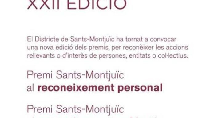El Districte convoca la 22a edició dels Premis Sants-Montjuïc
