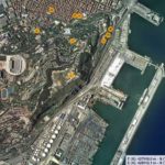 LOCALITZACIÓ D’ALGUNES ENTRADES A LES GALERIES, POLVORINS, EL CASTELL DE MONTJUÏC I ALGUNS REFUGIS AL VOLTANT DE LA MUNTANYA. ORTOFOTO. ICC