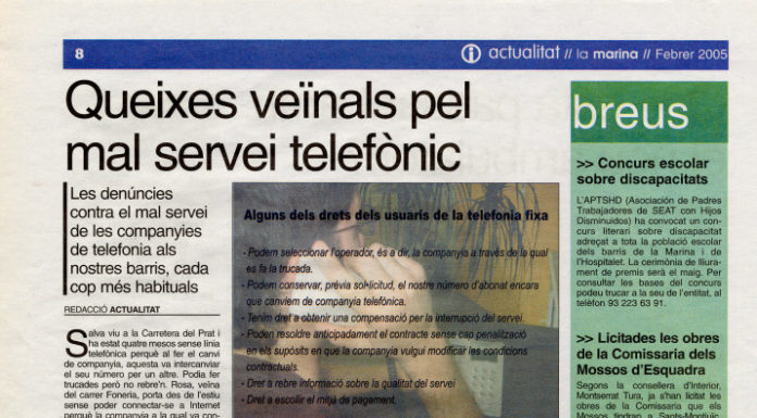 “Queixes veïnals pel dolent servei telefònic” (febrer, 2005)