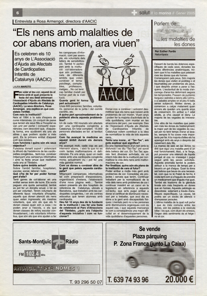 2005 gener entrevista Rosa Armengol AACIC nens malalties cor cardiopaties infantils