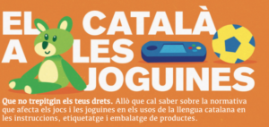 "El català a les joguines". Imatge de Plataforma per la Llengua
